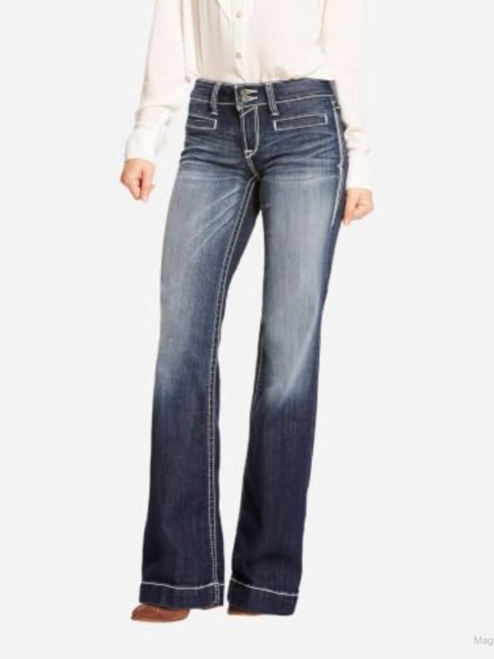 Wide Leg Jean Mid Rise Stretch Denim Women's Trouser 93% Cotton